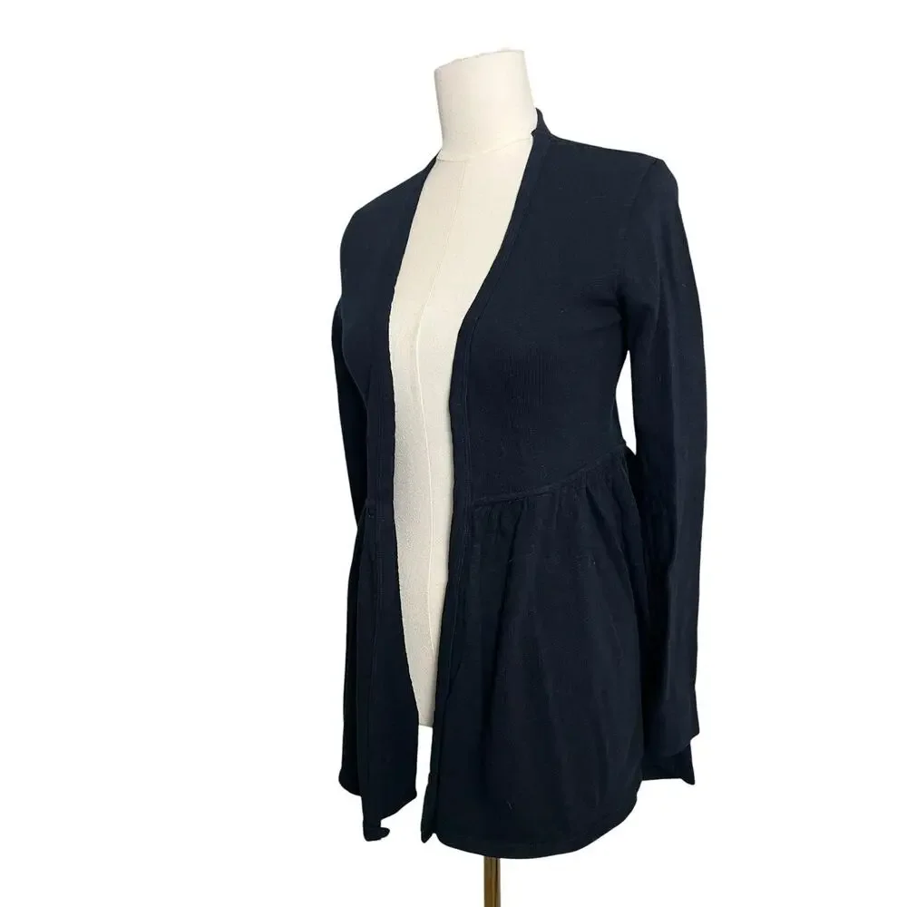 T.la Open Front Cardigan Womens XS Navy Ruffle Hem Knit Duster Boho NWT $78
